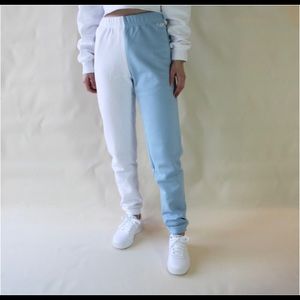 Blue and white colour block sweatpants